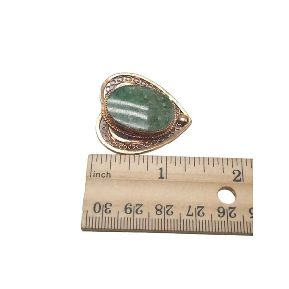 Catamore 1/20 12k Gold Filled Green Stone Heart Filigree Brooch Pin Vintage - Picture 5 of 5